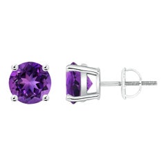 Boucles d'oreilles en platine ornées d'une améthyste ronde de 2,3 carats sertie d'un panier naturel