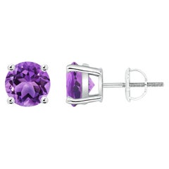 Boucles d'oreilles en platine ornées d'une améthyste ronde de 2,3 carats sertie d'un panier naturel