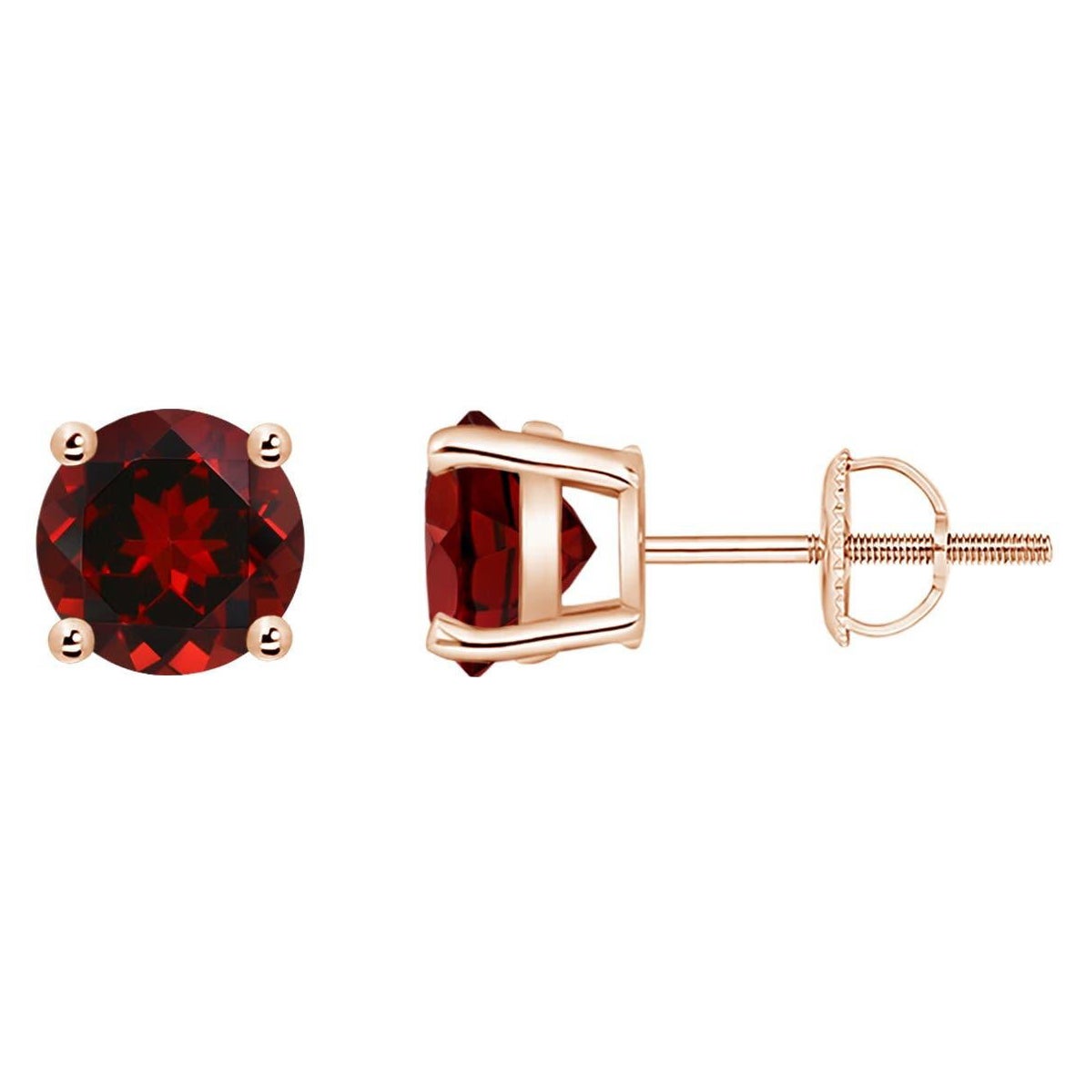 Natürliche runde 2 Karat Granat-Ohrstecker in 14 Karat Roségold mit Korbgeflecht