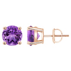 Natürliche runde 3.4 Karat Amethyst-Ohrstecker in 14 Karat Roségold mit Korbgeflecht