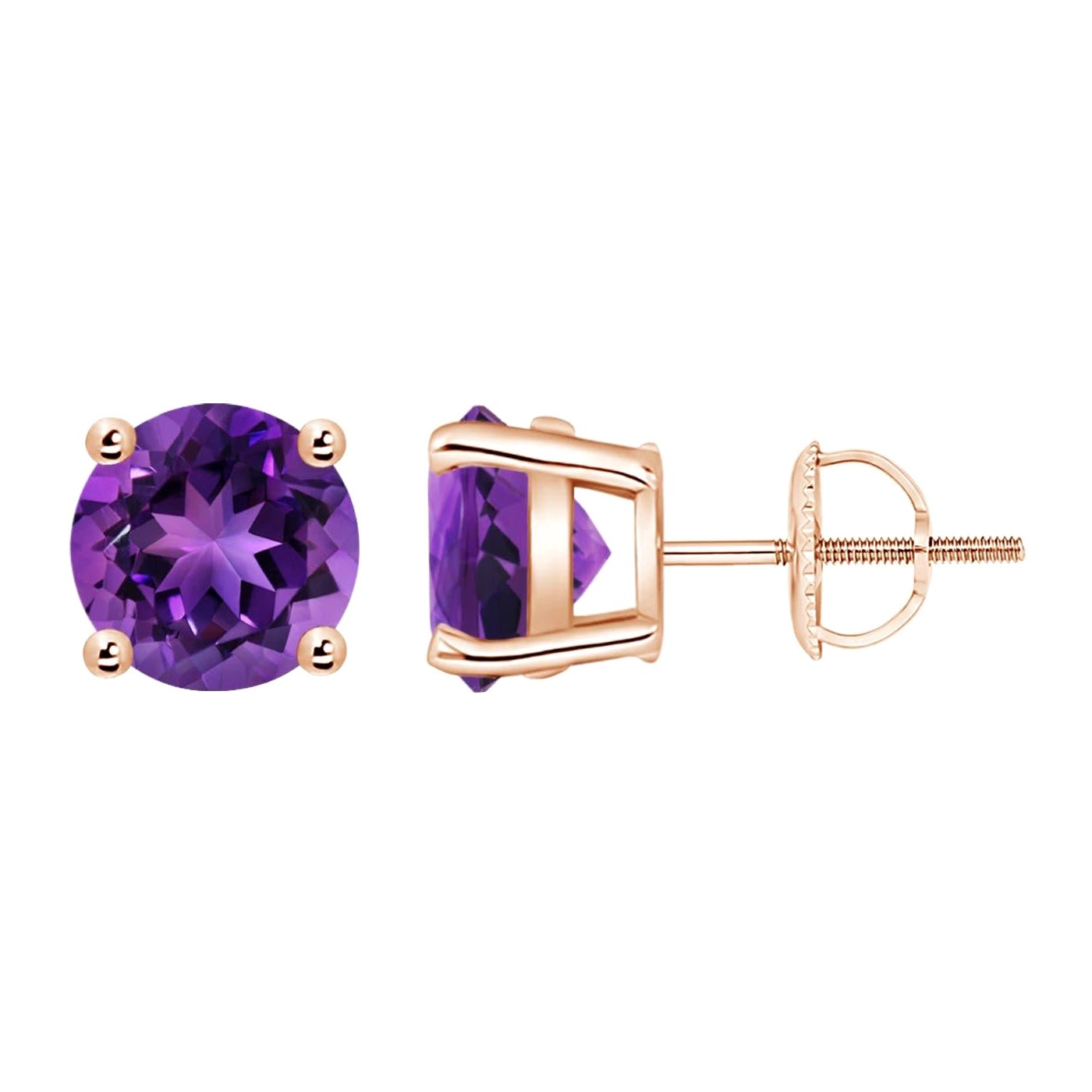 Natürliche runde 3.4 Karat Amethyst-Ohrstecker in 14 Karat Roségold mit Korbgeflecht