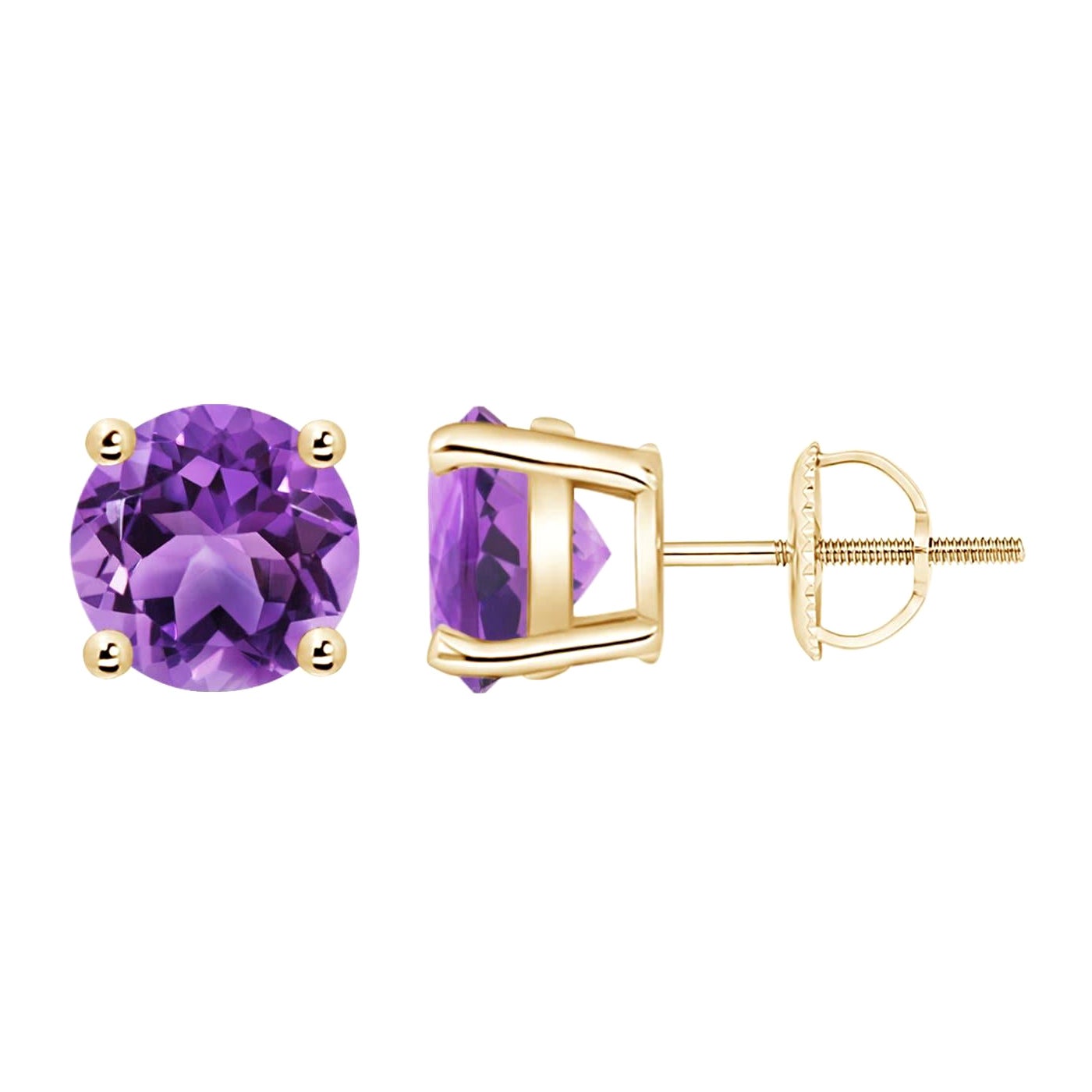 Pendientes de amatista natural redonda de 3,4 ct en oro amarillo de 14 quilates