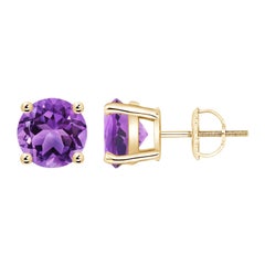 Pendientes de amatista natural redonda de 3,4 ct en oro amarillo de 14 quilates