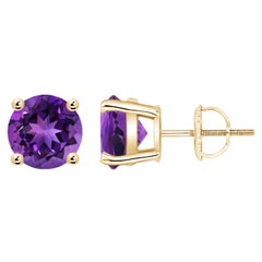 Pendientes de amatista natural redonda de 3,4 ct en oro amarillo de 14 quilates