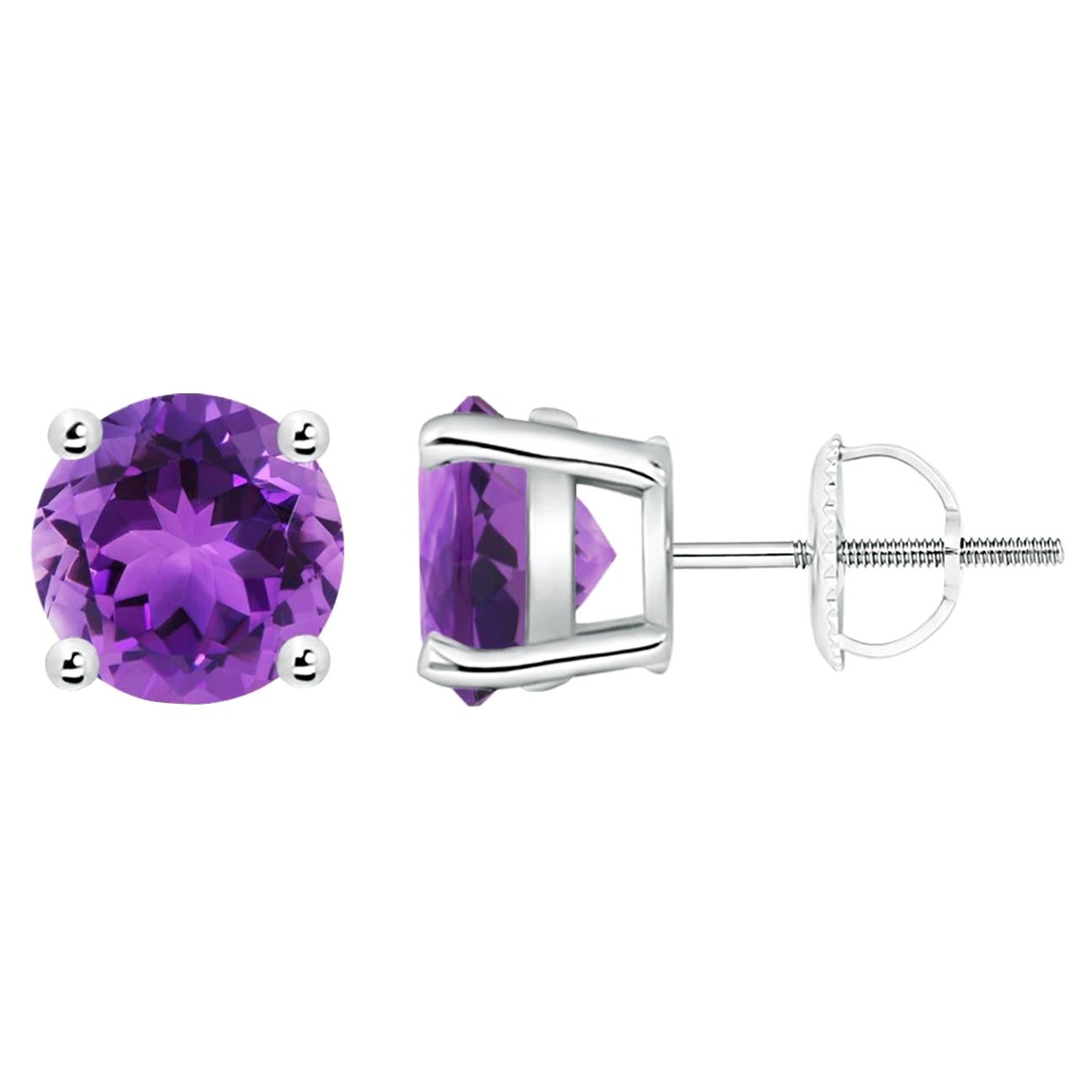 Boucles d'oreilles en platine ornées d'une améthyste ronde de 3,4 carats sertie d'un panier naturel