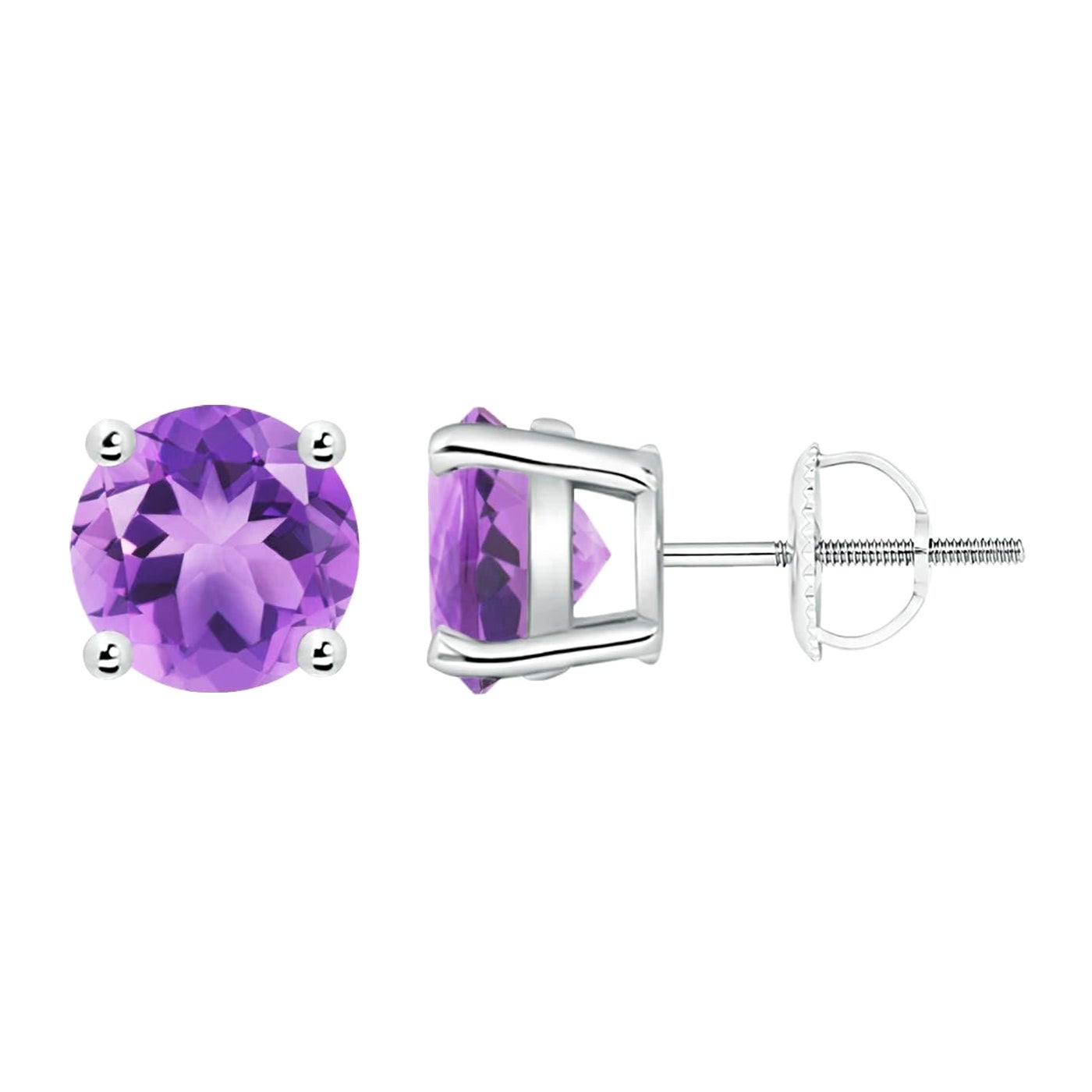 Natürliche runde 3.4 Karat Amethyst-Ohrstecker in Platin mit Korbgeflecht