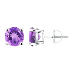 Natürliche runde 3.4 Karat Amethyst-Ohrstecker in Platin mit Korbgeflecht