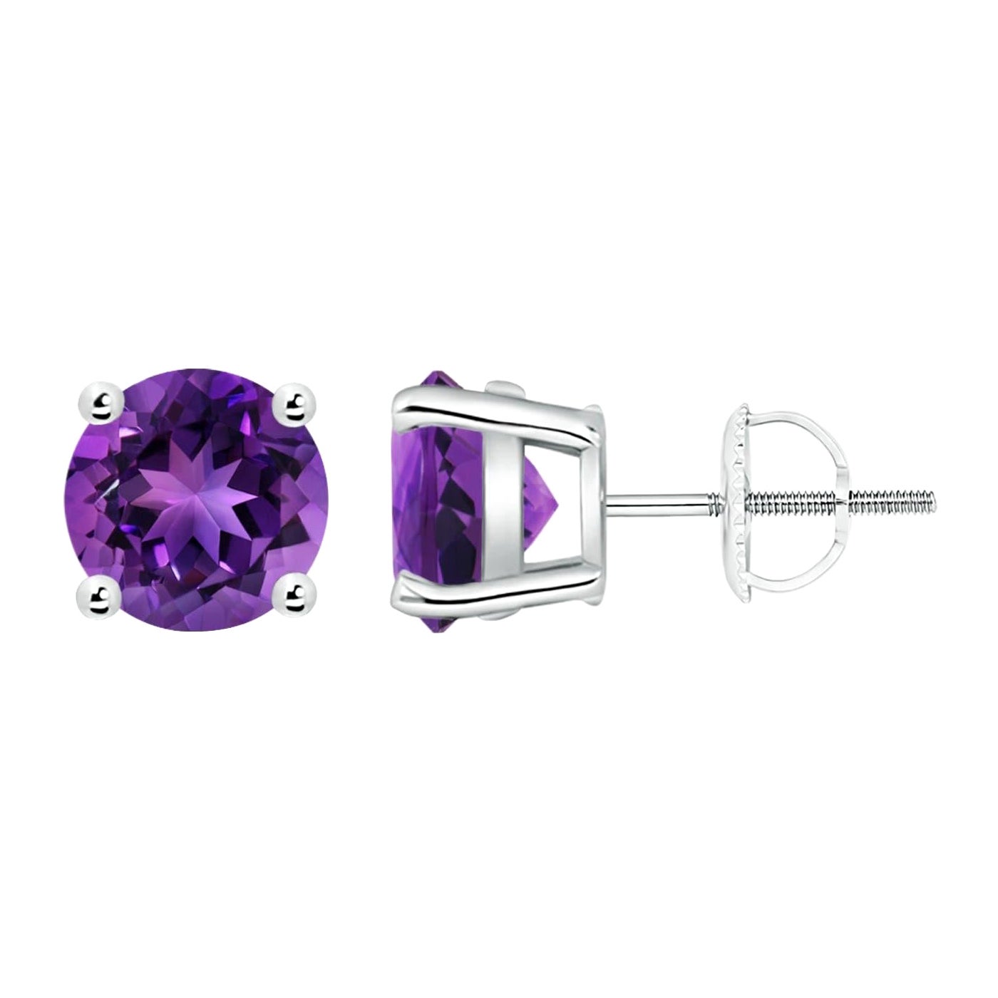 Natürliche runde 3.4 Karat Amethyst-Ohrstecker in Platin mit Korbgeflecht