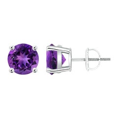 Natürliche runde 3.4 Karat Amethyst-Ohrstecker in Platin mit Korbgeflecht