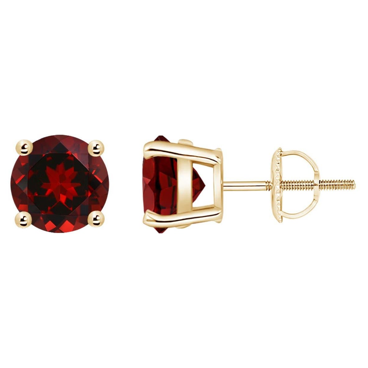Broches de oro amarillo de 14 quilates con granate redondo de 3 ct en engaste de cesta natural