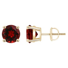 Broches de oro amarillo de 14 quilates con granate redondo de 3 ct en engaste de cesta natural