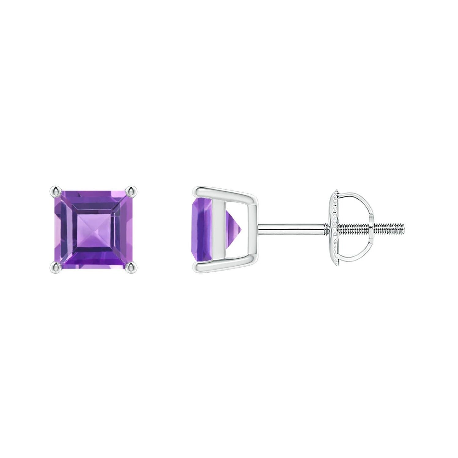 Boucles d'oreilles en platine avec améthyste carrée de 1,4 ct sertie d'un panier naturel
