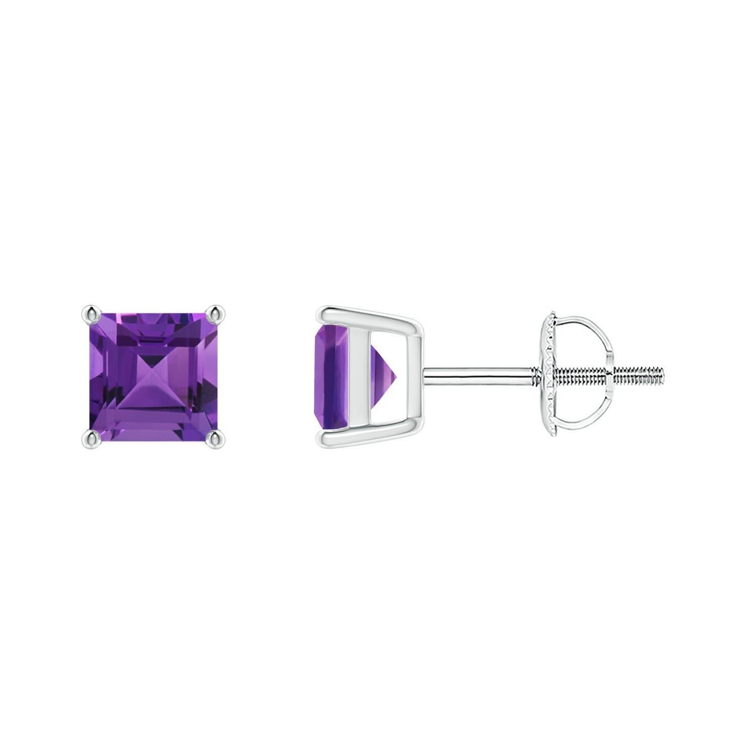 Boucles d'oreilles en platine avec améthyste carrée de 1,4 ct sertie d'un panier naturel