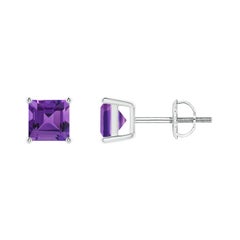 Boucles d'oreilles en platine avec améthyste carrée de 1,4 ct sertie d'un panier naturel