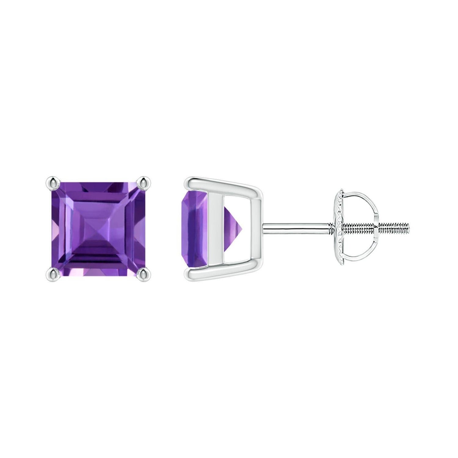 Boucles d'oreilles en platine avec améthyste carrée de 2ct, sertie de corbeille naturelle
