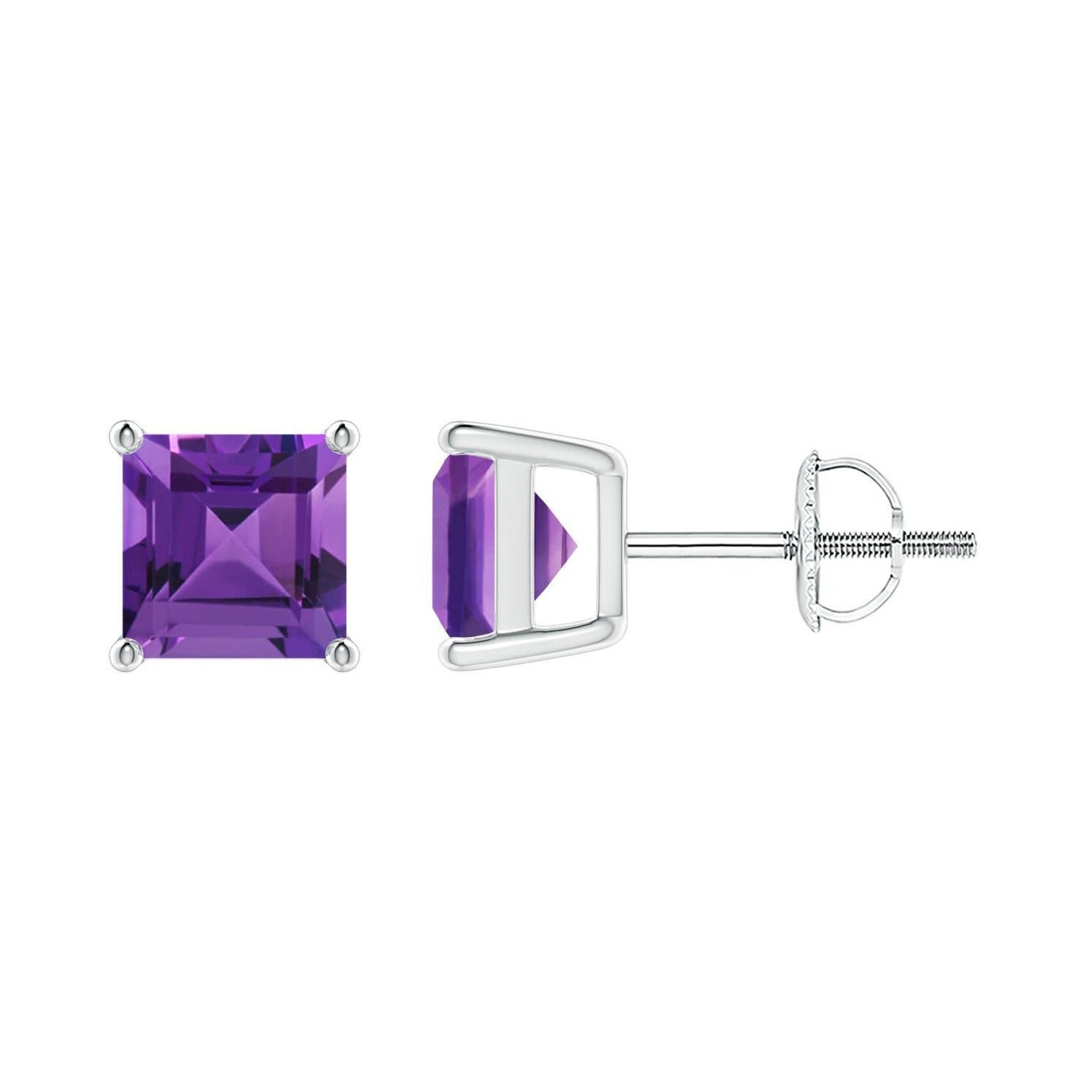 Boucles d'oreilles en platine avec améthyste carrée de 2ct, sertie de corbeille naturelle