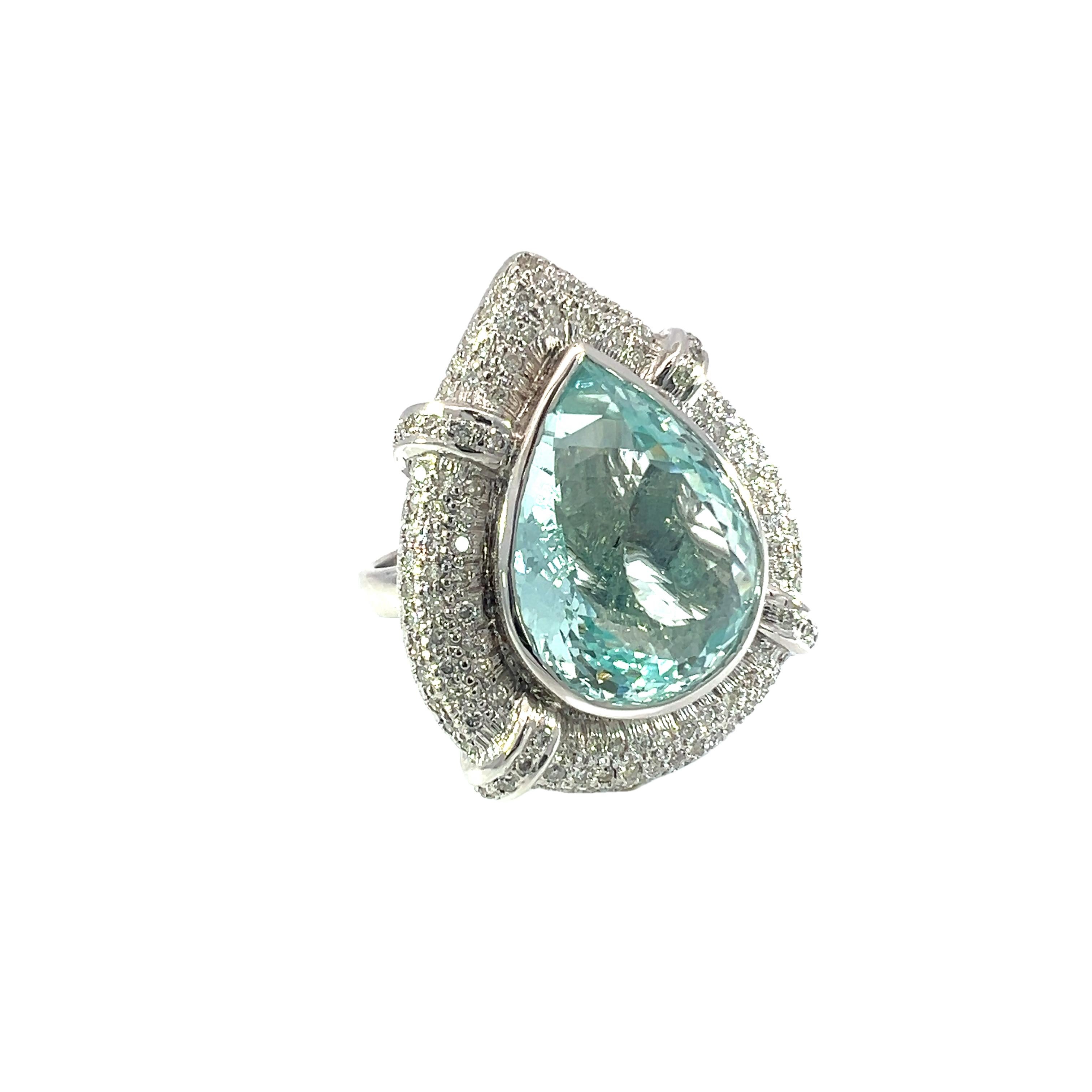 Mixed Cut Natural beautiful Aquamarine and diamond ring with 14Kt gold For Sale