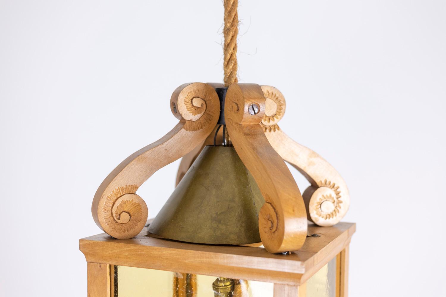 French Natural beech lantern, 1950s For Sale