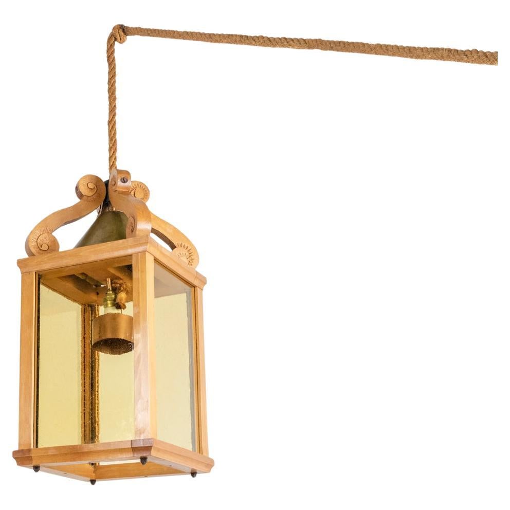 Natural beech lantern, 1950s For Sale