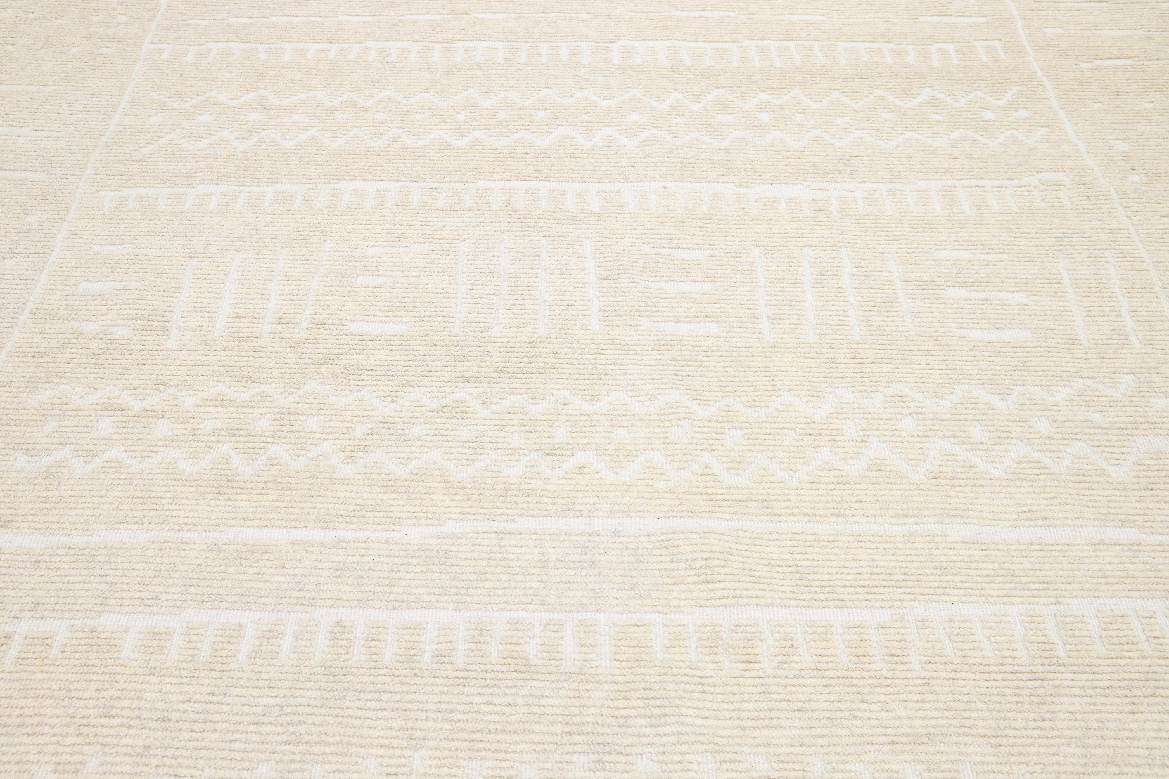 Natural Beige Moroccan Style Modern Wool Rug With Tribal Motif In New Condition For Sale In Norwalk, CT