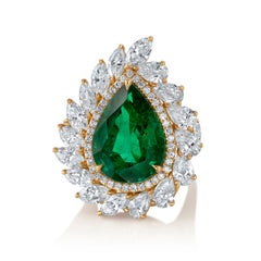 Natural Beryl Zambian Pear Shape Emerald Ring
