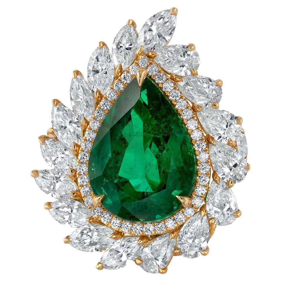 Natural Beryl Zambian Pear Shape Emerald Ring For Sale