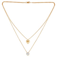 Natural Bezel Set Diamond Heart Charm Necklace 14 Karat Yellow Gold Fine Jewelry