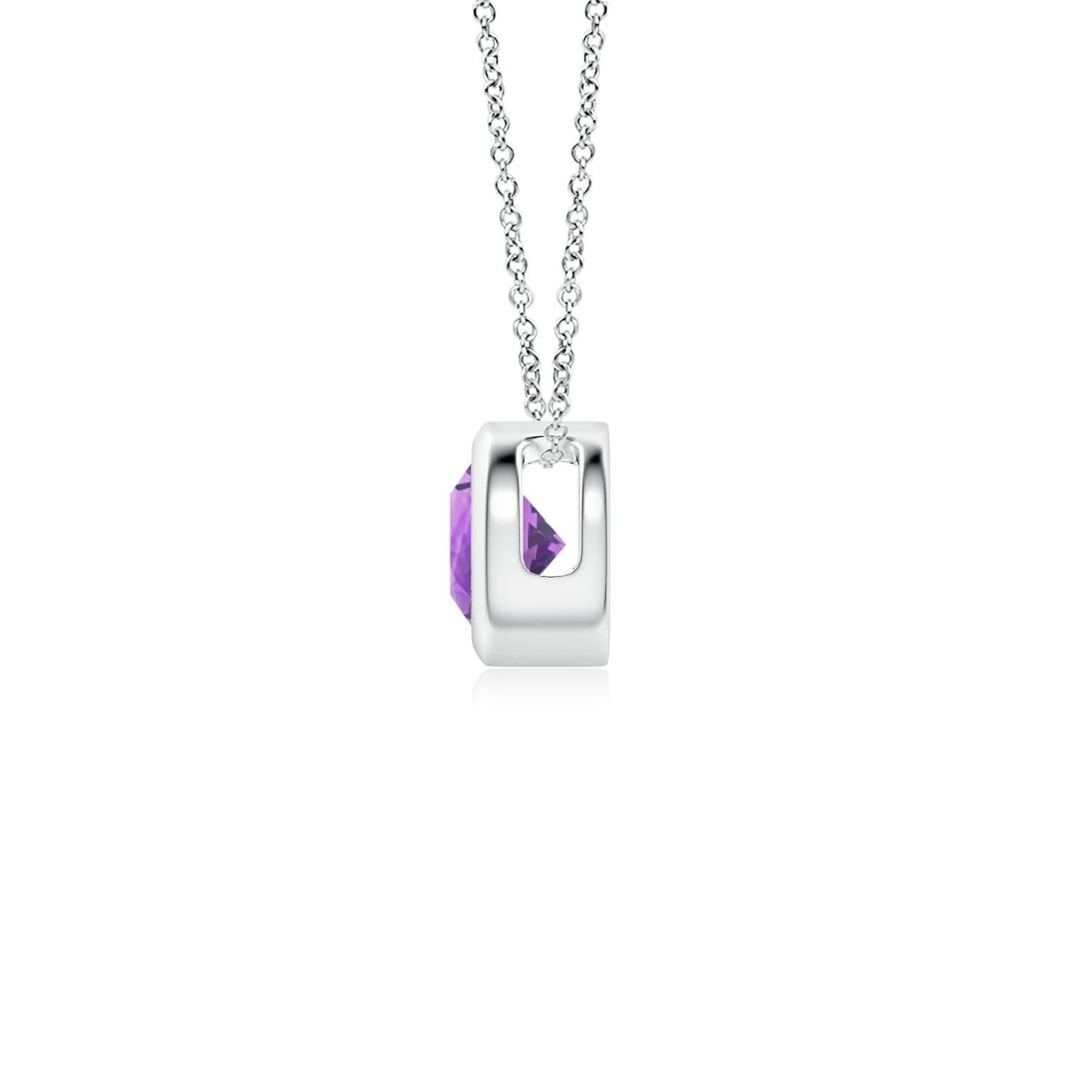 Modern Natural Bezel-Set Round 0.25ct Amethyst Solitaire Pendant in Platinum For Sale