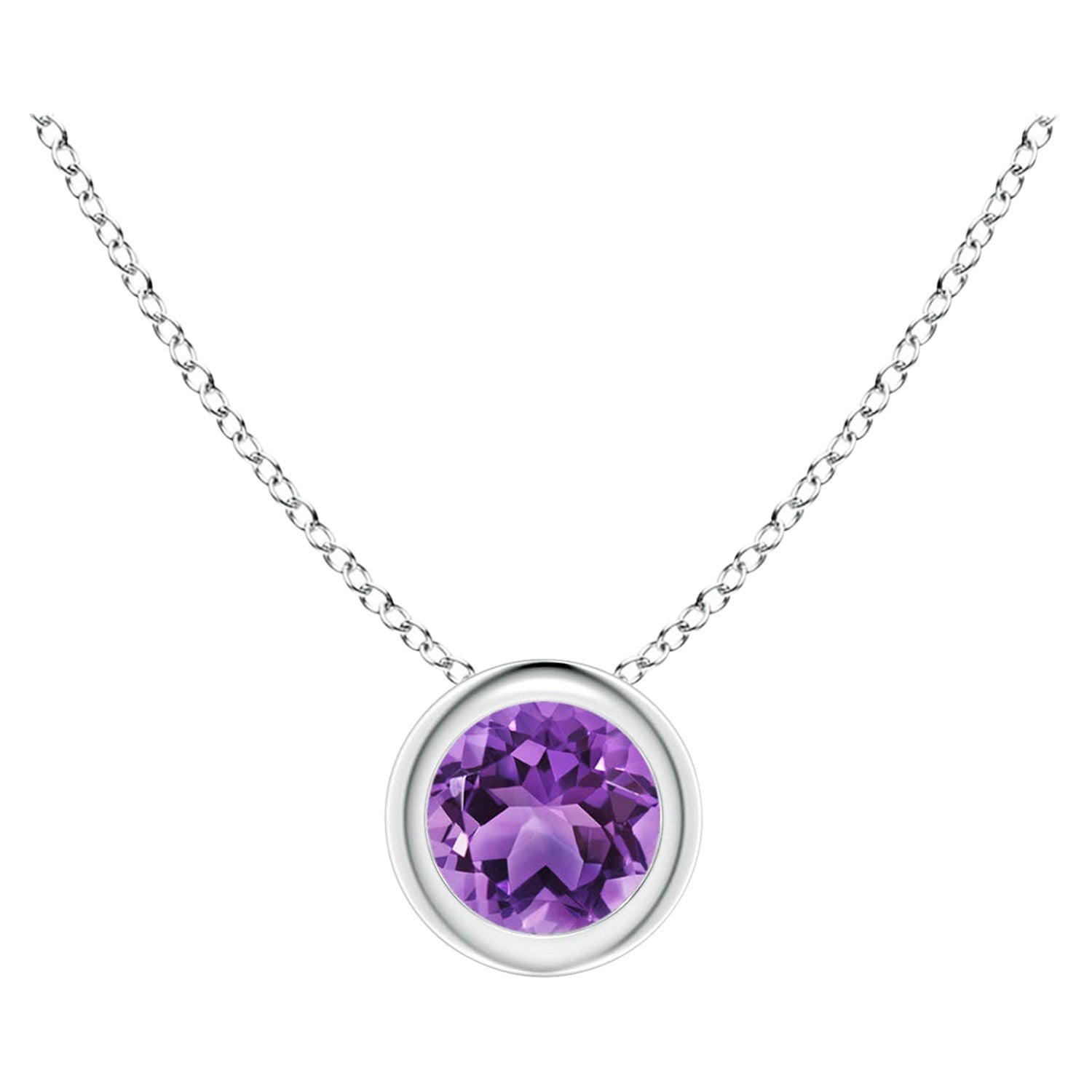 Natürlicher, runder 0,25ct Amethyst Solitär-Anhänger in Platin mit Lünette