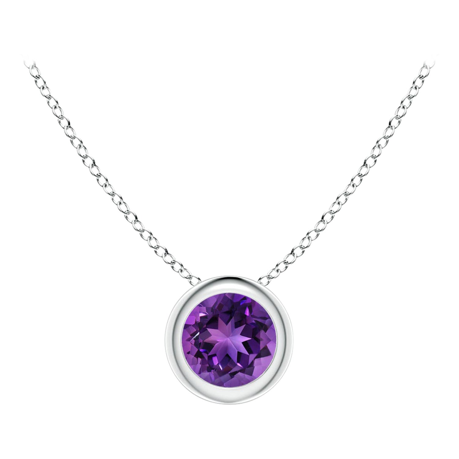 Runder Solitär-Anhänger aus Platin mit natürlichem 0.25 Karat Amethyst und natürlichem Lünette