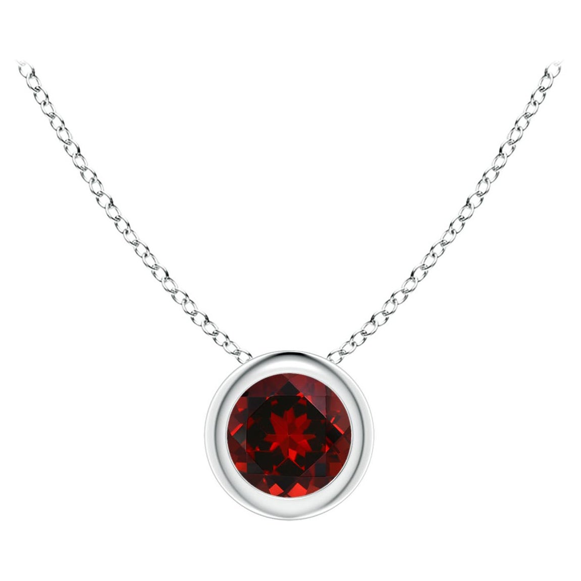 Natural Bezel-Set Round 0.33ct Garnet Solitaire Pendant in Platinum For Sale