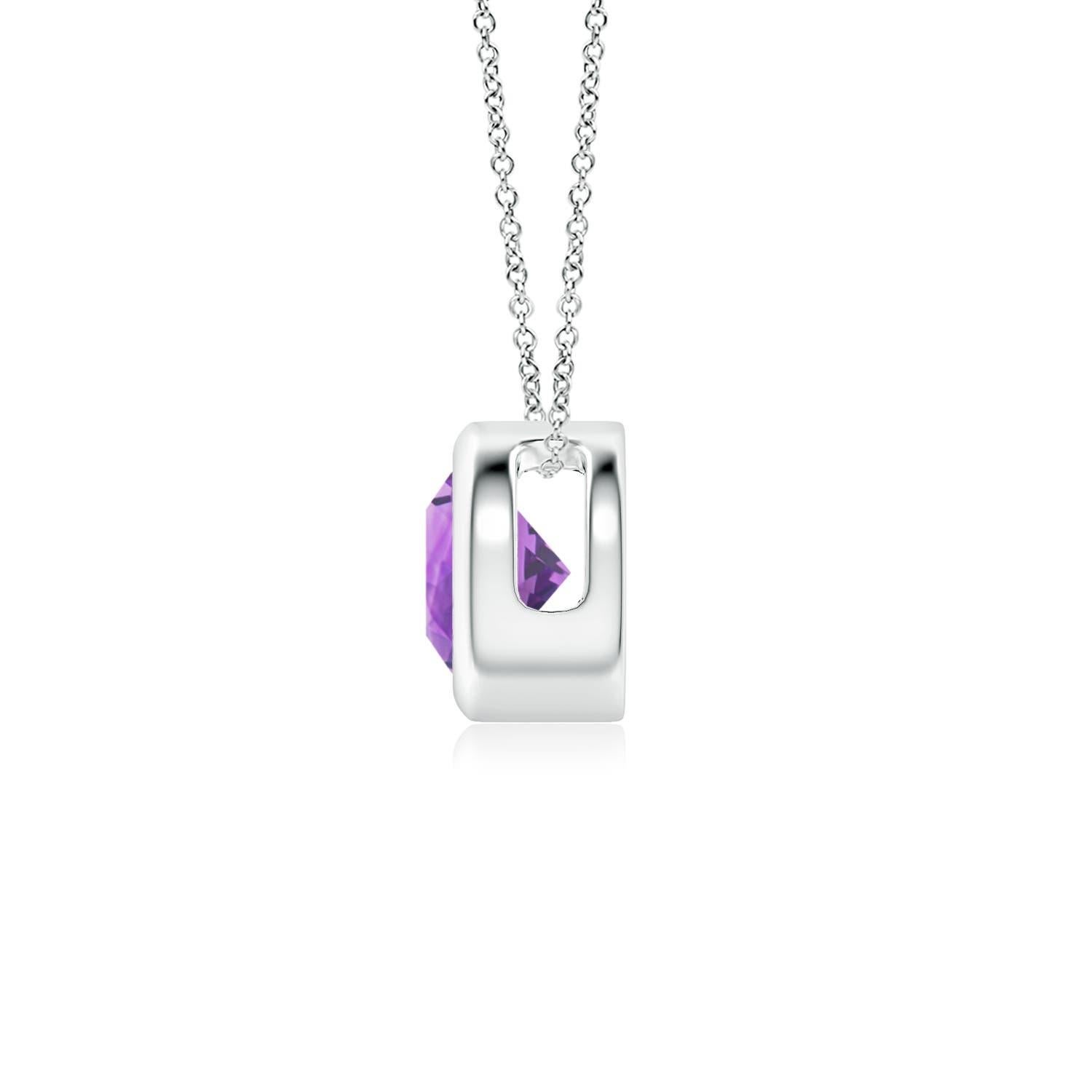 Modern Natural Bezel-Set Round 0.45ct Amethyst Solitaire Pendant in Platinum For Sale