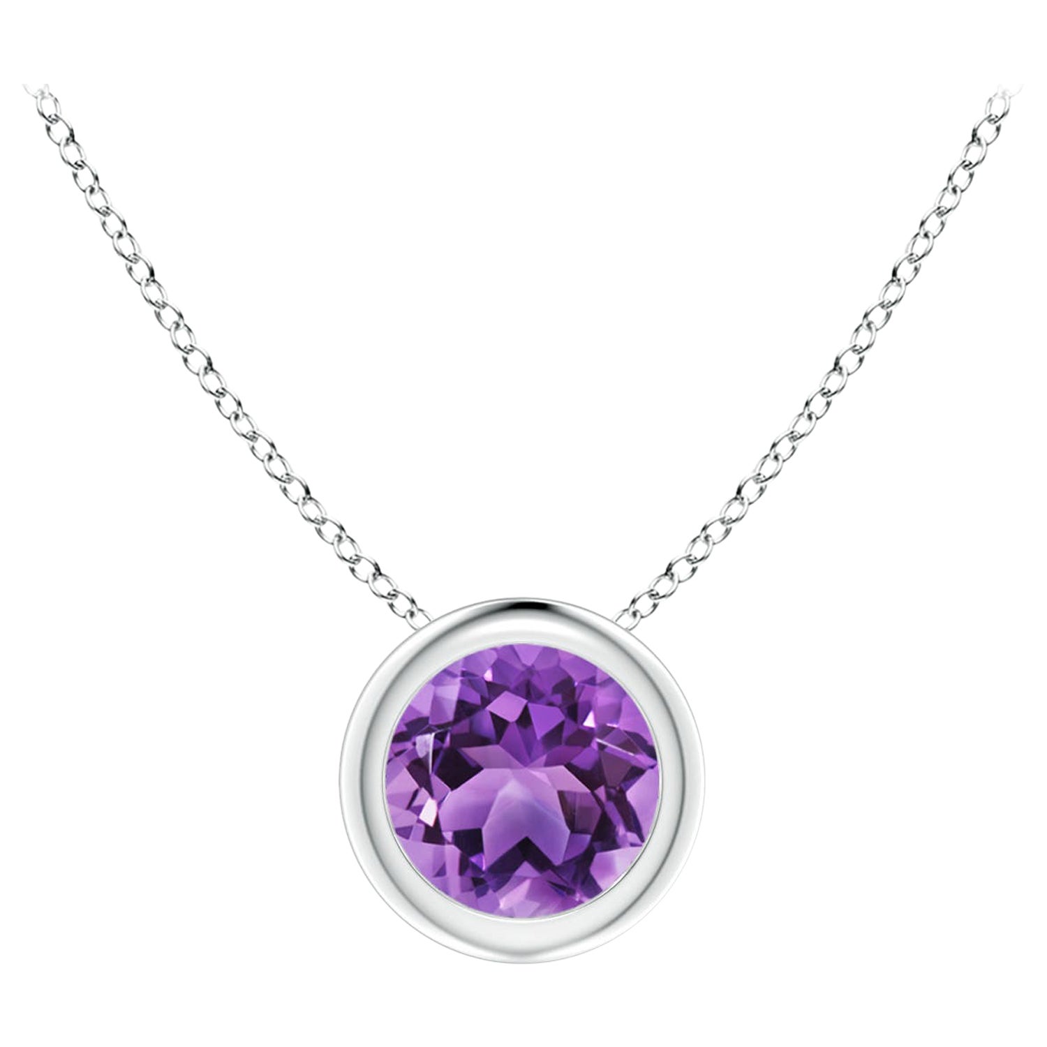 Natürlicher Amethyst-Solitär-Anhänger in Platin, rund 0,45ct, mit Lünette