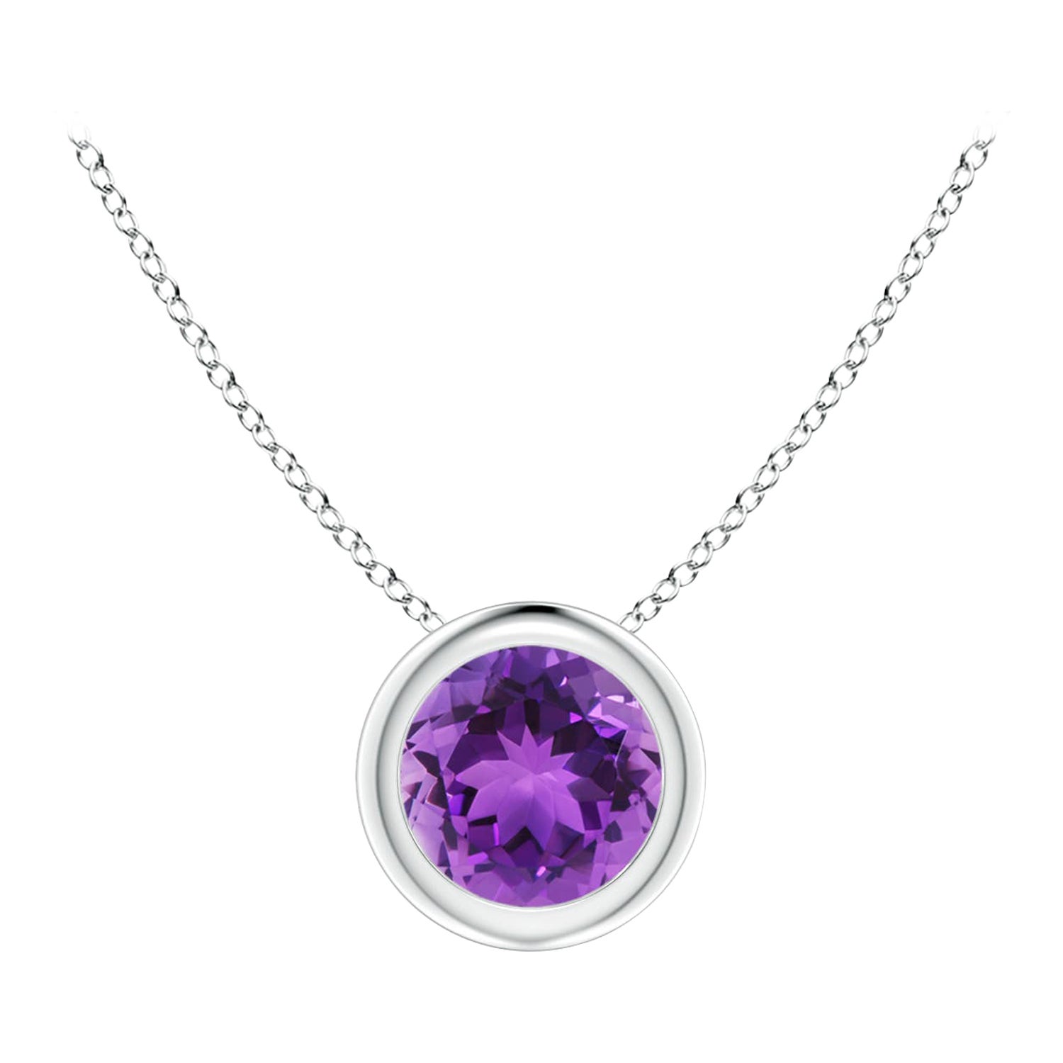 Runder Solitär-Anhänger aus Platin mit natürlichem 0.45 Karat Amethyst und natürlichem Lünette
