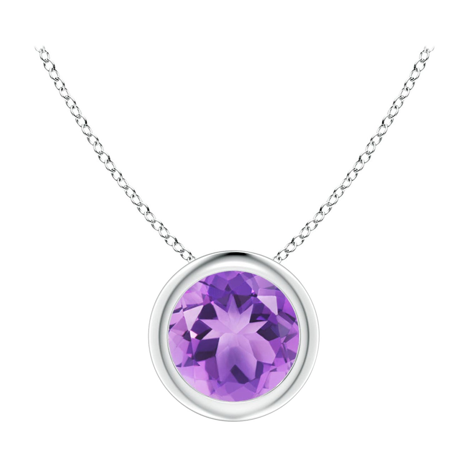 Runder Solitär-Anhänger aus Platin mit natürlichem 0.80 Karat Amethyst und natürlichem Lünette