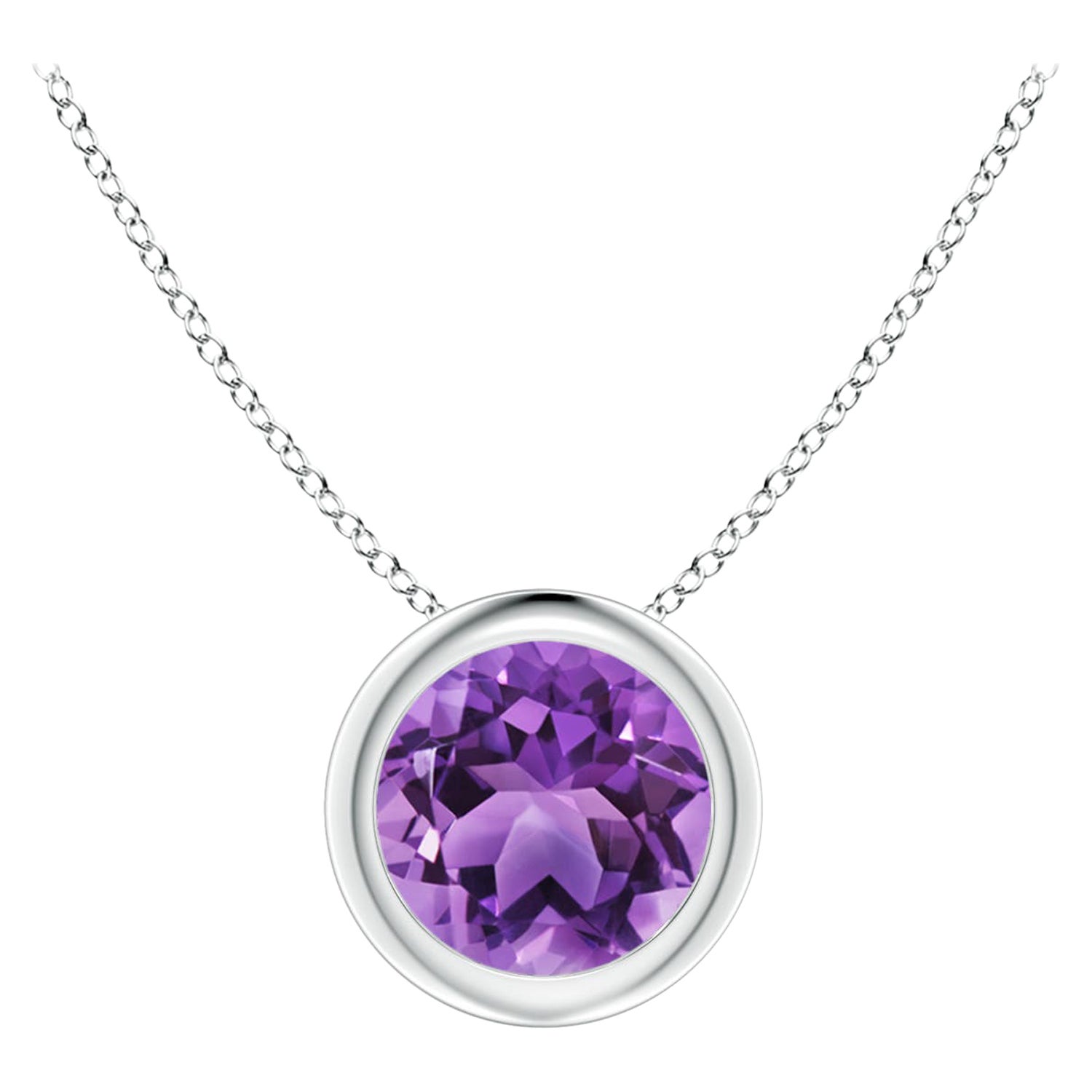 Pendentif solitaire rond en platine serti d'une améthyste naturelle de 0,80 carat