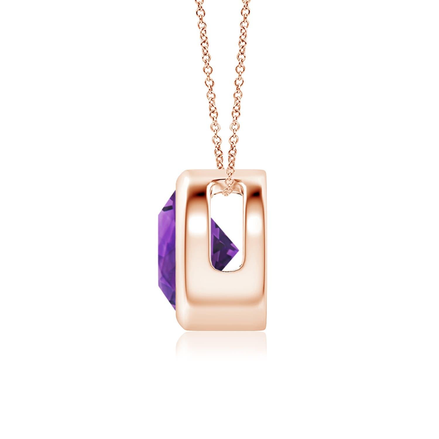 Modern Natural Bezel-Set Round 1.15ct Amethyst Solitaire Pendant in 14K Rose Gold For Sale