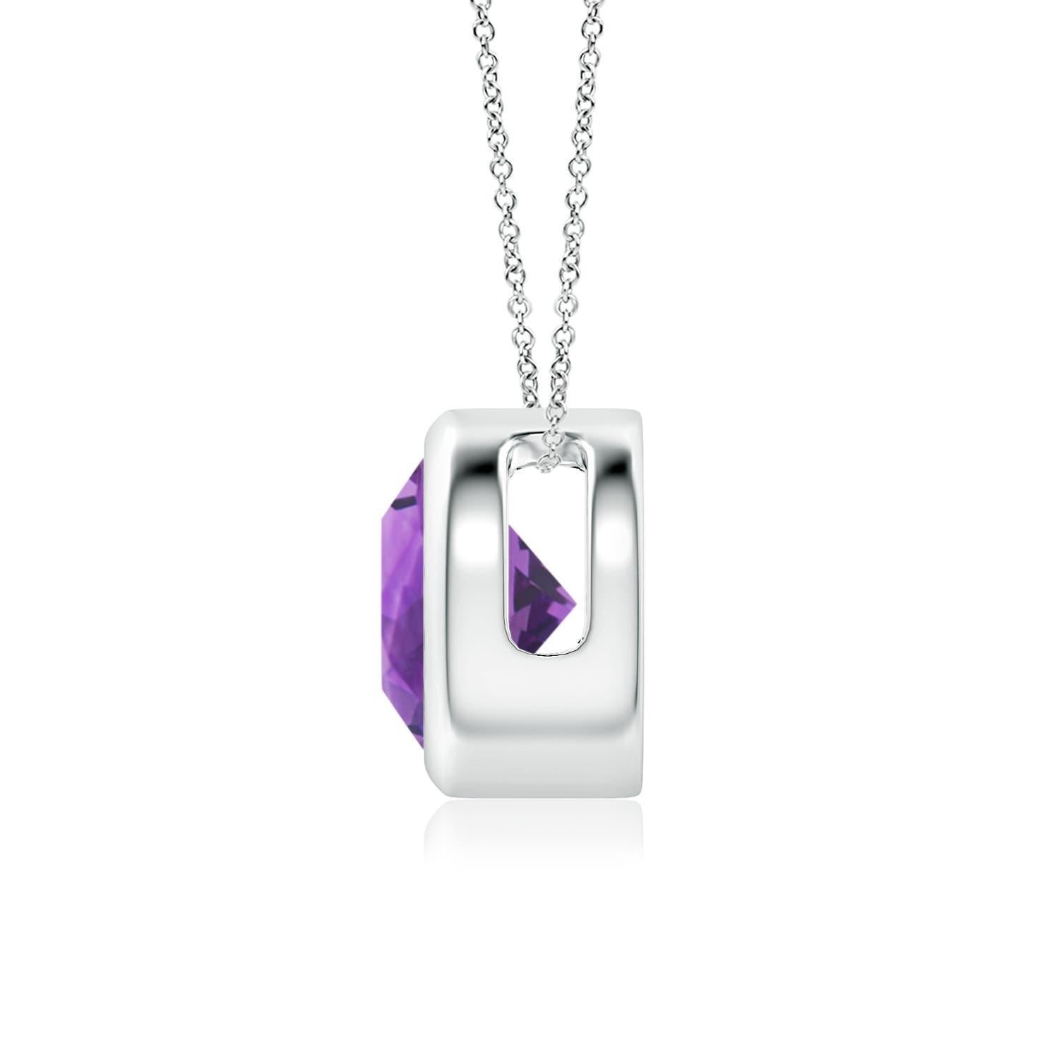 Modern Natural Bezel-Set Round 1.15ct Amethyst Solitaire Pendant in 14K White Gold For Sale