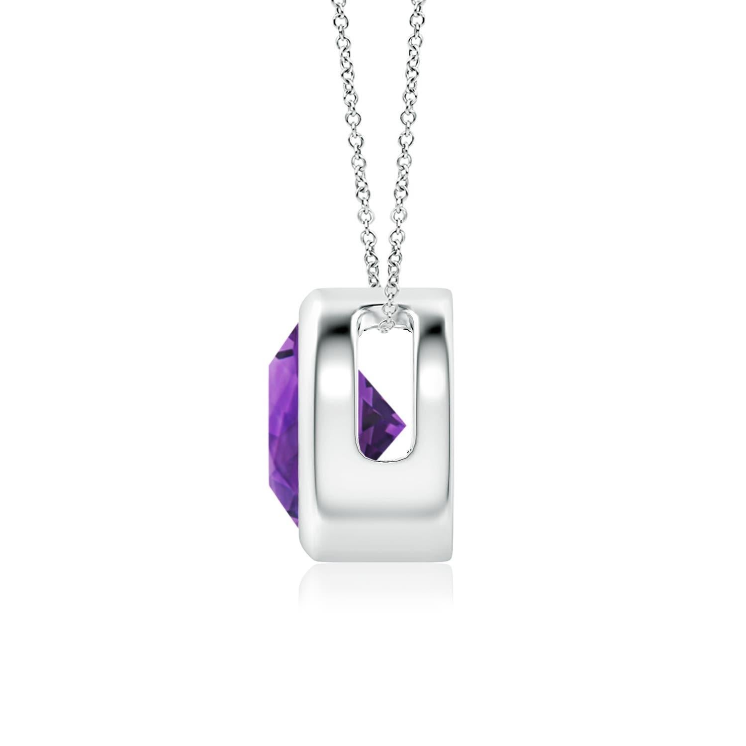 Modern Natural Bezel-Set Round 1.15ct Amethyst Solitaire Pendant in 14K White Gold For Sale