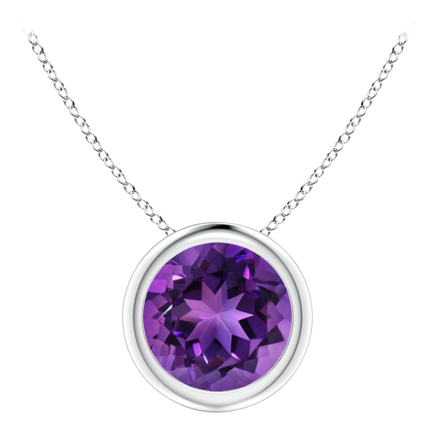Natürlicher lünettenbesetzter runder 1,15ct Amethyst Solitär-Anhänger aus 14K Weißgold im Angebot