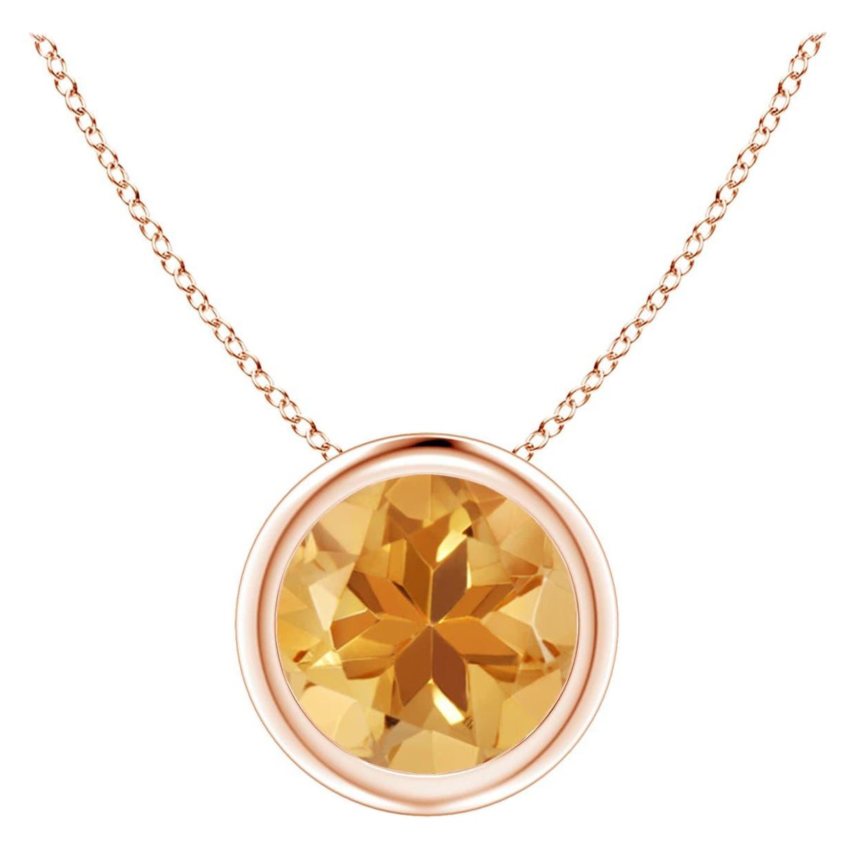 Pendentif solitaire en or rose 14 carats serti d'une citrine ronde de 1,25 carat