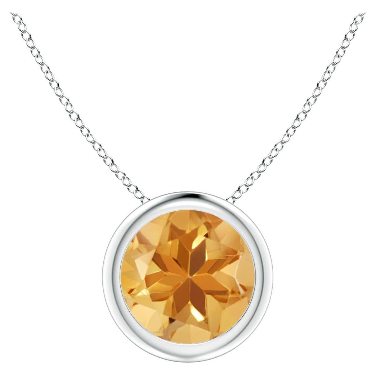 Natürlicher runder Solitär-Anhänger aus 14 Karat Weißgold mit natürlichem 1,25 Karat Citrin in Lünettenfassung im Angebot