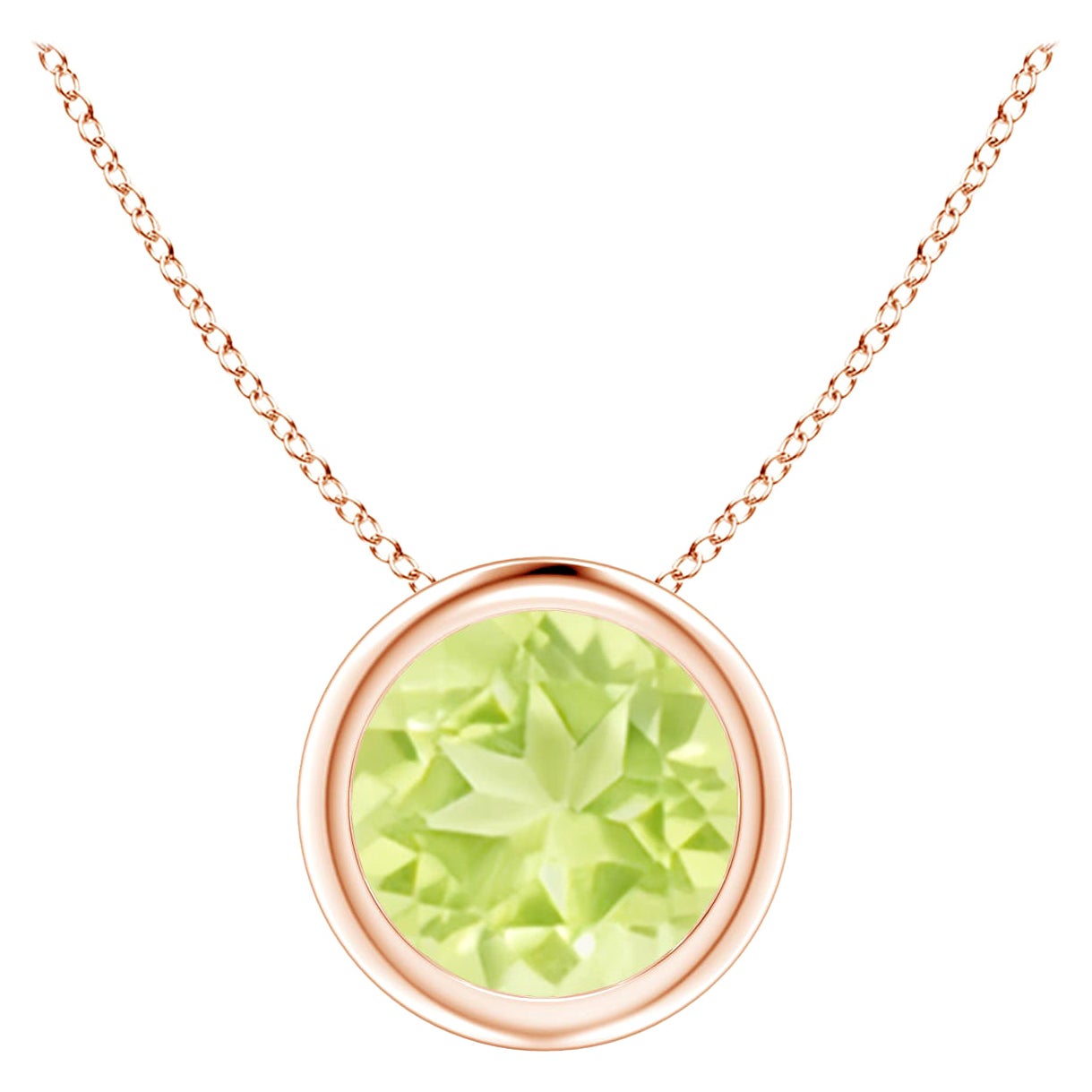 Natural Bezel-Set Round 1.4 ct Peridot Solitaire Pendant in 14K Rose Gold