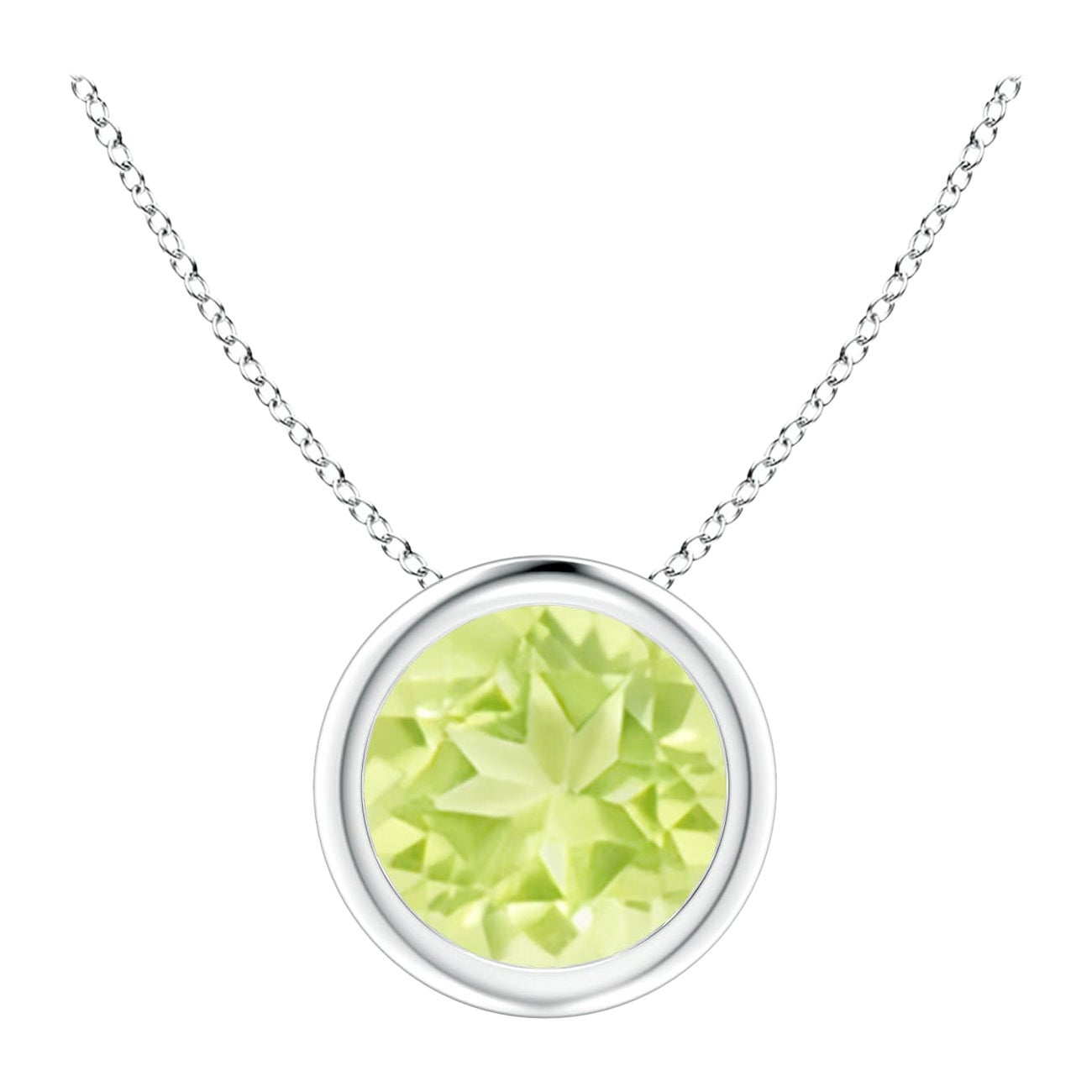 Colgante solitario de peridoto natural redondo de 1,4 ct en bisel y platino
