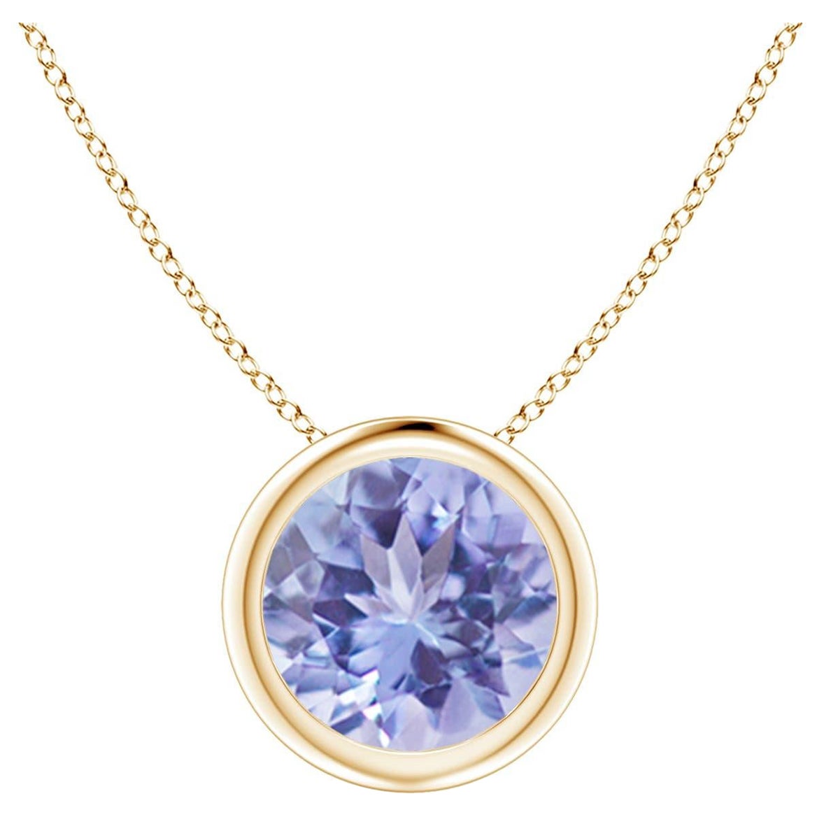 Pendentif solitaire rond en or jaune 14 carats serti d'une tanzanite naturelle de 1,45 carat