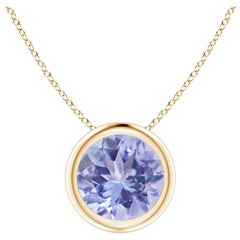 Pendentif solitaire rond en or jaune 14 carats serti d'une tanzanite naturelle de 1,45 carat