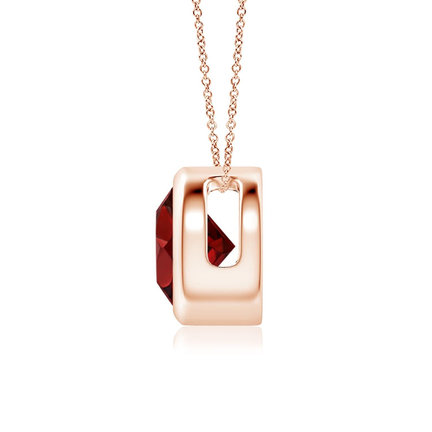 Round Cut Natural Bezel-Set Round 1.5ct Garnet Solitaire Pendant in 14K Rose Gold For Sale