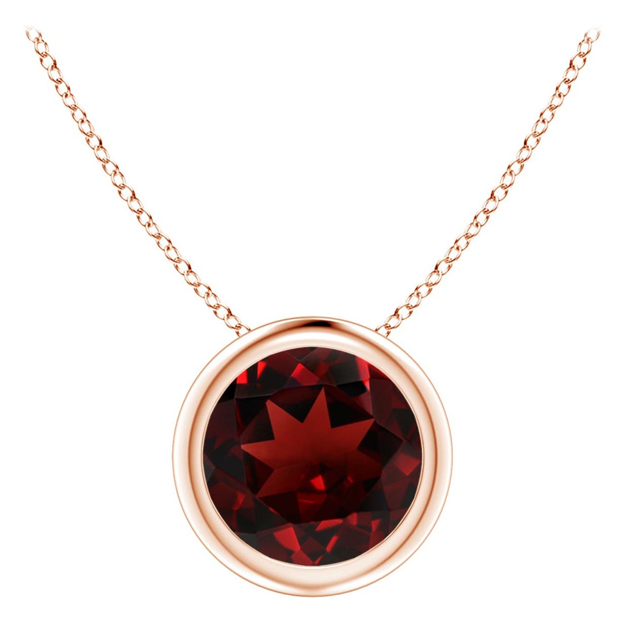 Pendentif solitaire en or rose 14 carats, grenat rond 1,5 ct, serti clos Nature