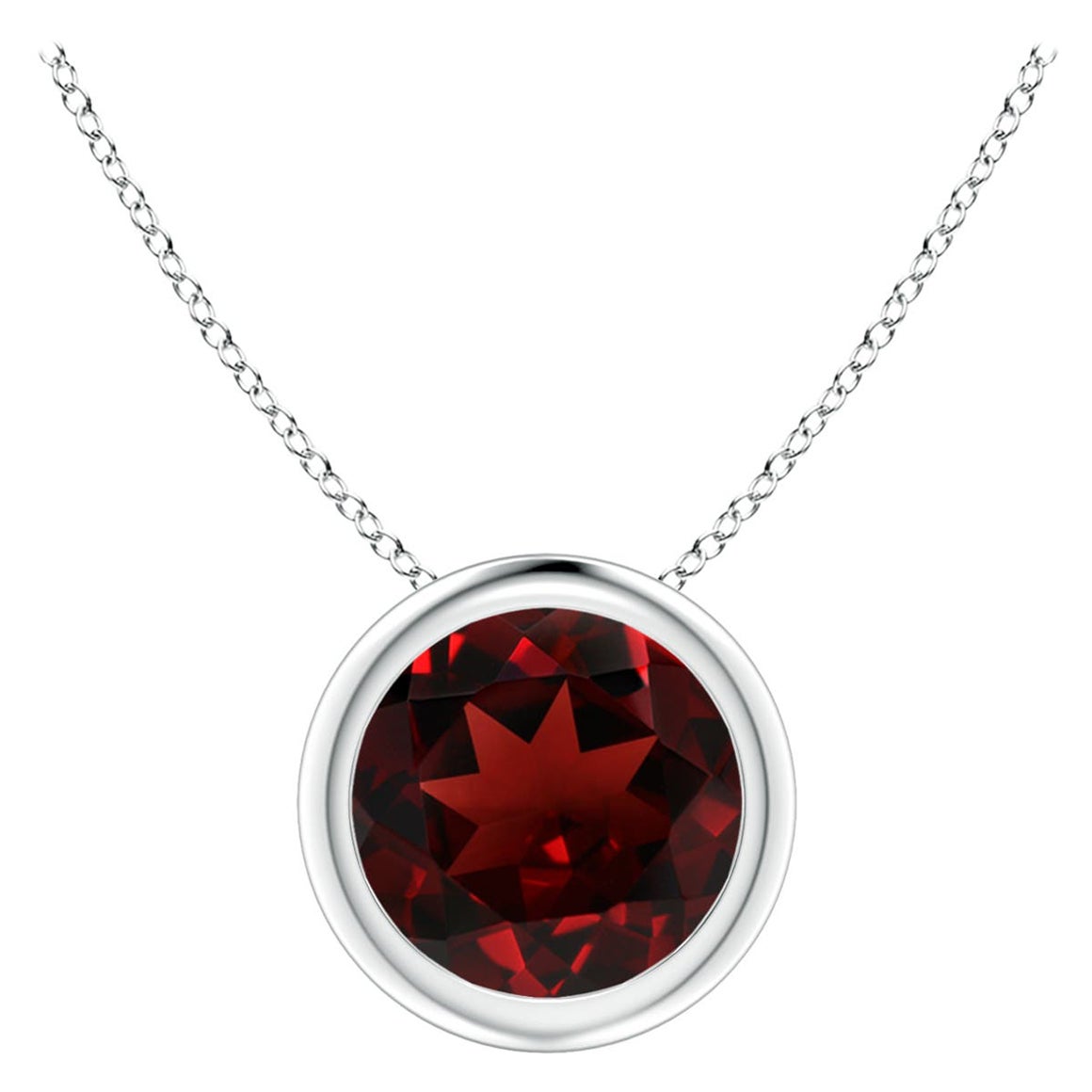 Natürlicher Granat-Solitär-Anhänger mit Lünette, rund 1,5 Karat, aus 14 Karat Weißgold