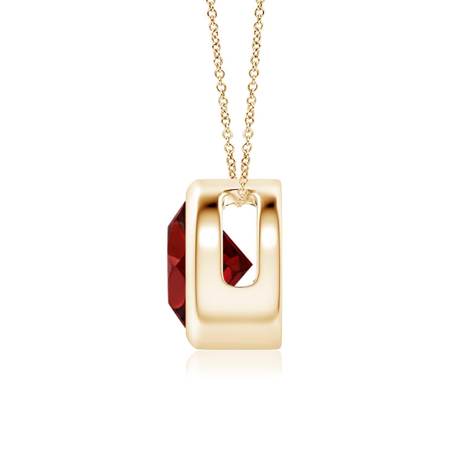 Taille ronde Pendentif solitaire en or jaune 14K avec grenat rond de 1,5 ct, serti sur chaton Nature en vente